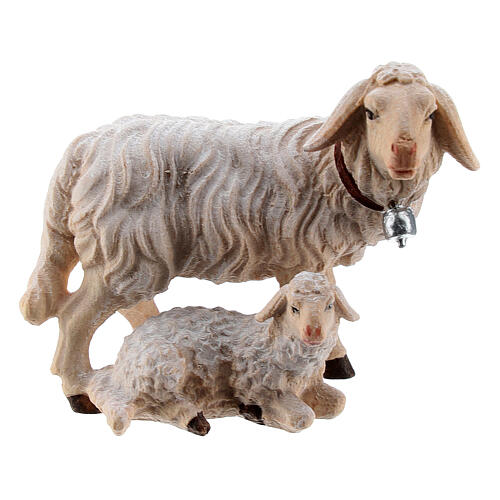 Set Schaf mit Lamm bemalten Grödnertal Holz für Krippe Kostner 9.5cm 1
