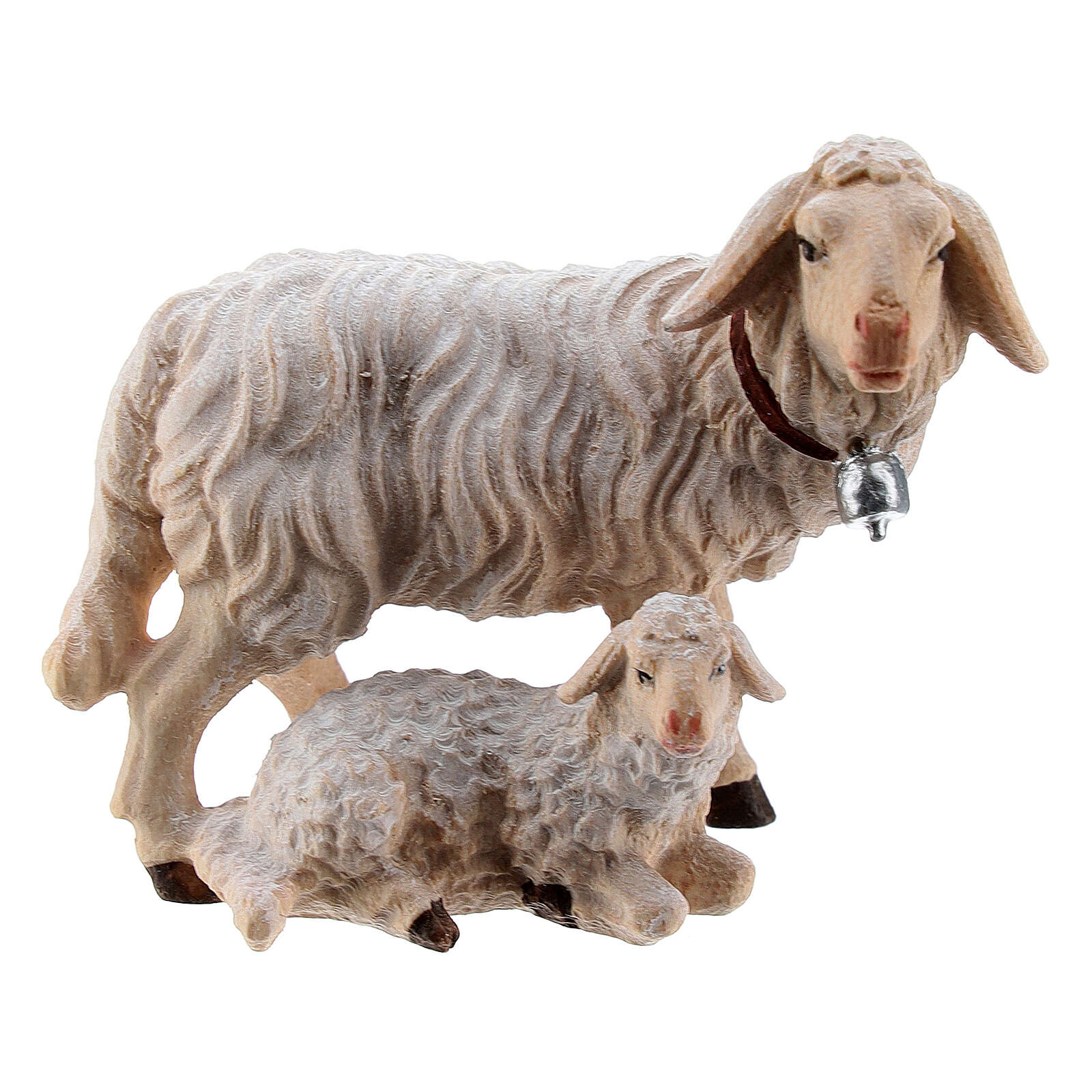 Figurines Crèche : 2 Moutons Sur Base - 12 Cm - Résine Peinte à La Main - Collection Martino Landi