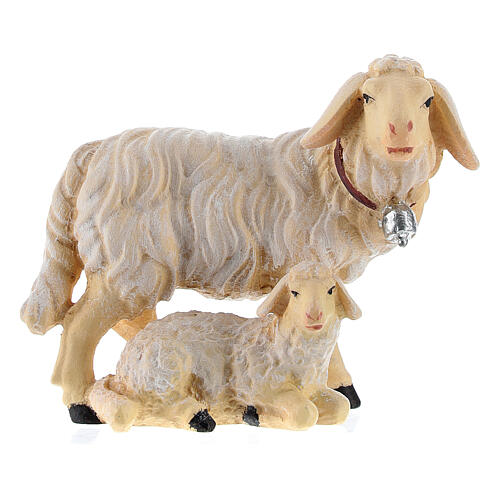 Groupe de moutons bois peint Kostner crèche 12 cm 1