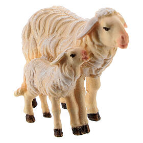 Schaf mit Lamm bemalten Grödnertalholz für Krippe Kostner 9.5cm