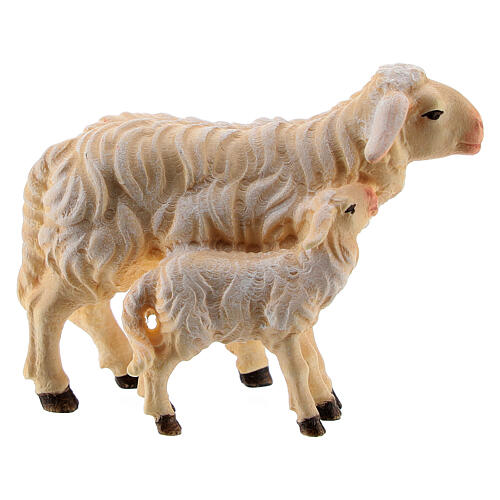 Schaf mit Lamm bemalten Grödnertalholz für Krippe Kostner 9.5cm 1