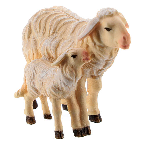 Schaf mit Lamm bemalten Grödnertalholz für Krippe Kostner 9.5cm 2