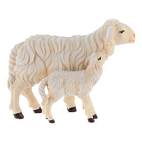 Schaf mit Lamm bemalten Grödnertalholz für Krippe Kostner 12cm