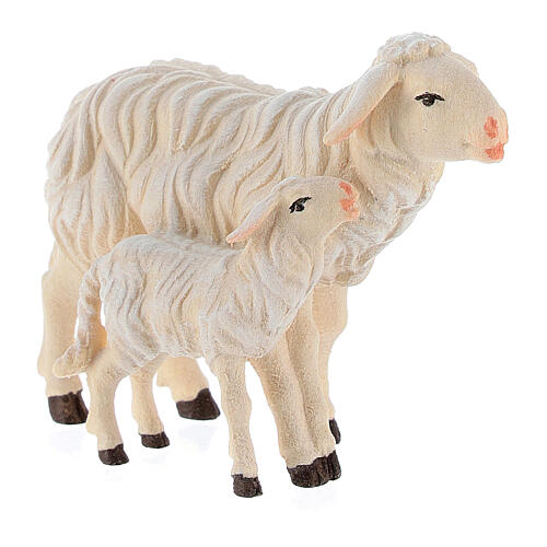 Owca i jagnię stojące drewno malowane szopka Kostner 12 cm 2