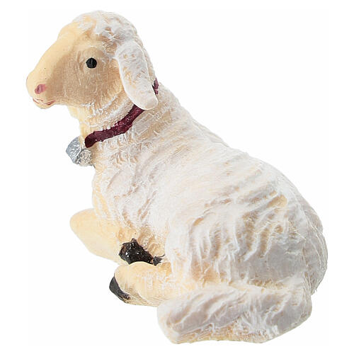 Cordero tumbado cabeza hacia izquierda madera pintada Kostner belén 9,5 cm 4
