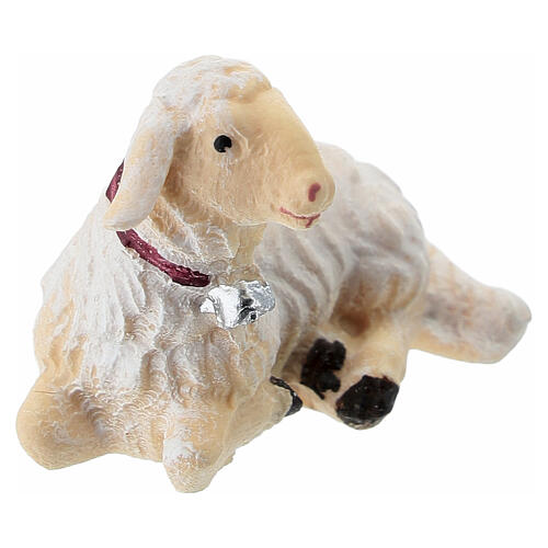 Agneau couché tête à gauche bois peint Kostner crèche 9,5 cm 2