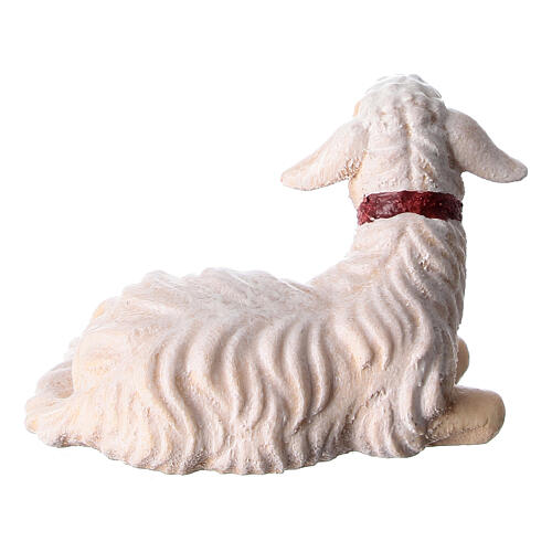Agnello sdraiato testa a sinistra legno dipinto presepe Kostner 12 cm 2