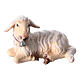 Agnello sdraiato testa a sinistra legno dipinto presepe Kostner 12 cm s1
