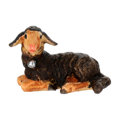 Lying black lamb in painted wood Kostner Nativity Scene 9.5 cm 1