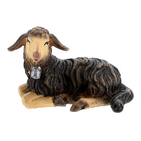 Lying black lamb in painted wood Kostner Nativity Scene 12 cm