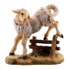 Agnello con siepe legno dipinto Kostner presepe 9,5 cm
