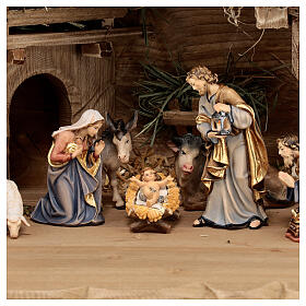 Hut with 13-piece set in painted wood Kostner Nativity Scene 9.5 cm