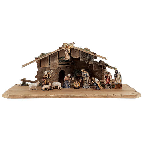 Hut with 13-piece set in painted wood Kostner Nativity Scene 9.5 cm 1