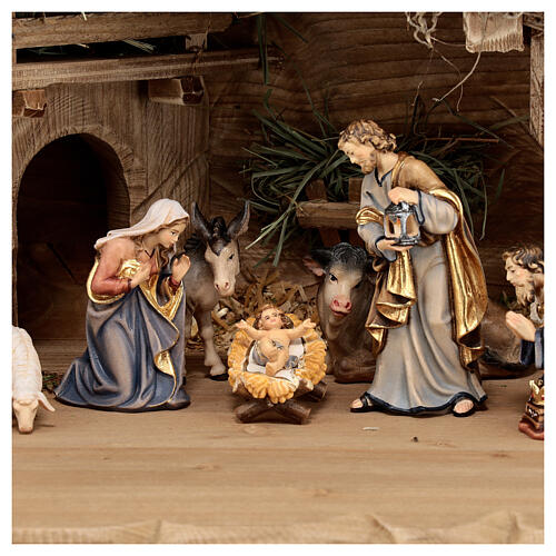 Hut with 13-piece set in painted wood Kostner Nativity Scene 9.5 cm 2