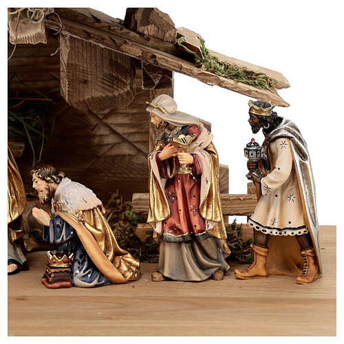 Hut with 13-piece set in painted wood Kostner Nativity Scene 9.5 cm 3