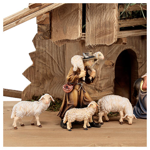 Hut with 13-piece set in painted wood Kostner Nativity Scene 9.5 cm 4