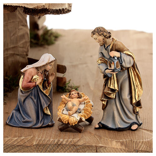 Hut with 13-piece set in painted wood Kostner Nativity Scene 9.5 cm 6