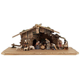 Kostner Nativity Scene 9.5 cm, 13 figurines and stable, in painted wood