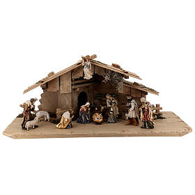 Hut with 13-piece set in painted wood Kostner Nativity Scene 12 cm