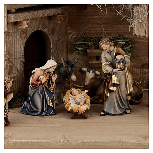 Hut with 13-piece set in painted wood Kostner Nativity Scene 12 cm 2