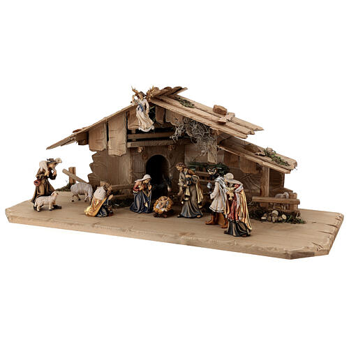 Hut with 13-piece set in painted wood Kostner Nativity Scene 12 cm 3