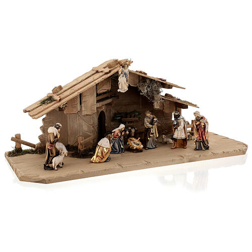 Hut with 13-piece set in painted wood Kostner Nativity Scene 12 cm 5