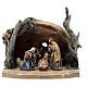 Hut in bark with set of 6 figurines in painted wood for Kostner Nativity Scene 9.5 cm s1