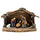 Hut in bark with set of 6 figurines in painted wood for Kostner Nativity Scene 12 cm s1