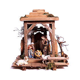 Lantern with 5-piece set in painted wood Kostner Nativity Scene 12 cm