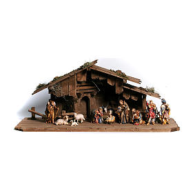 Hut with 14-piece set in painted wood Rainell Nativity Scene 9 cm