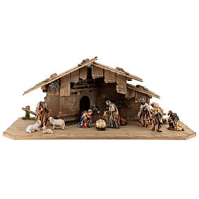 Hut with 12-piece set in painted wood Rainell Nativity Scene 11 cm