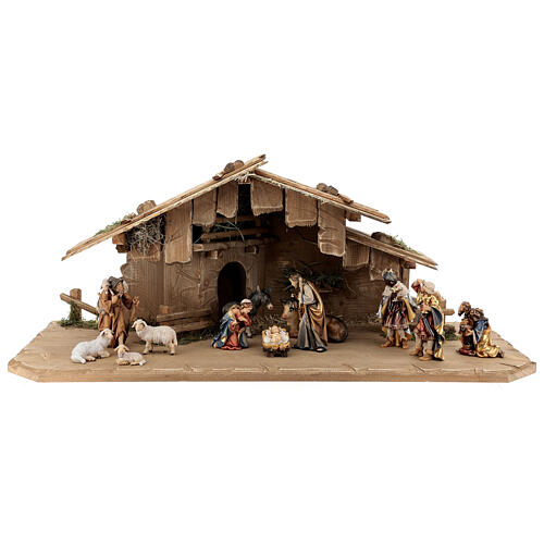 Hut with 12-piece set in painted wood Rainell Nativity Scene 11 cm 1