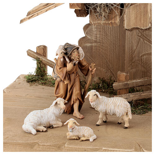 Hut with 12-piece set in painted wood Rainell Nativity Scene 11 cm 5