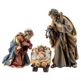 Wooden Holy Family statue painted nativity Rainell 11 cm Valgardena