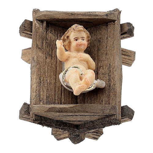 Holy Family statue with plain manger painted wood nativity Rainell 9 cm 2