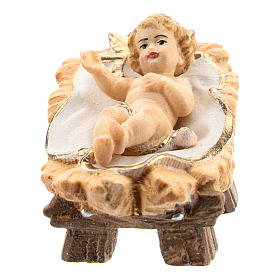 Baby Jesus with manger in painted wood for 11 cm Rainell Nativity scene, Val Gardena
