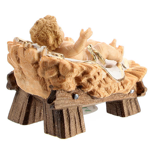 Baby Jesus with manger in painted wood for 11 cm Rainell Nativity scene, Val Gardena 4