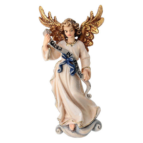 Angel with Gloria banner in painted wood for 9 cm Rainell Nativity scene, Val Gardena 1