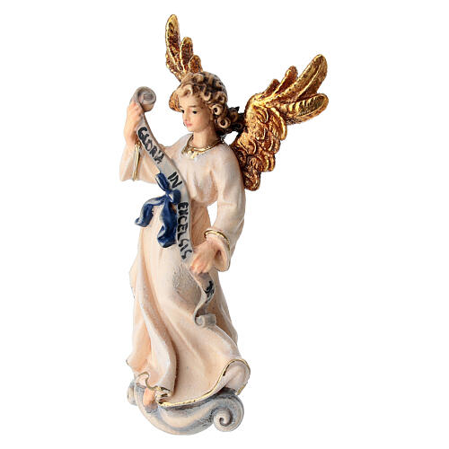 Angel with Gloria banner in painted wood for 9 cm Rainell Nativity scene, Val Gardena 2