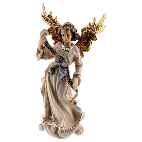 Angel with Gloria banner in painted wood for 11 cm Rainell Nativity scene, Val Gardena 1