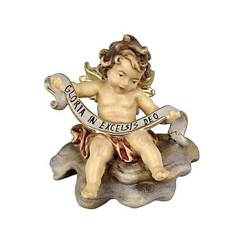 Putto with ribbon 9 cm, nativity Rainell, in painted Valgardena wood 1