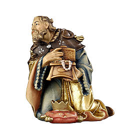 Kneeling king in painted wood for 9 cm Rainell Nativity scene, Val Gardena