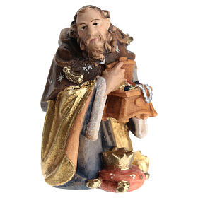 Kneeling king in painted wood for 11 cm Rainell Nativity scene, Val Gardena