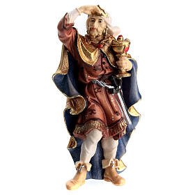 Fair-skinned king in painted wood for 11 cm Rainell Nativity scene, Val Gardena