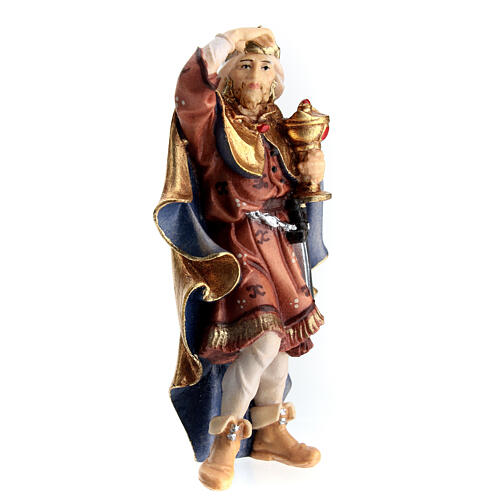 Fair-skinned king in painted wood for 11 cm Rainell Nativity scene, Val Gardena 3