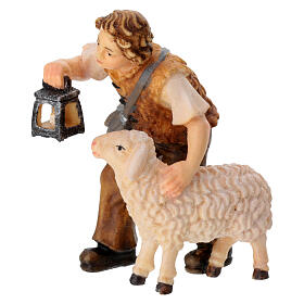 Boy with sheep in painted wood for 9 cm Rainell Nativity scene, Val Gardena