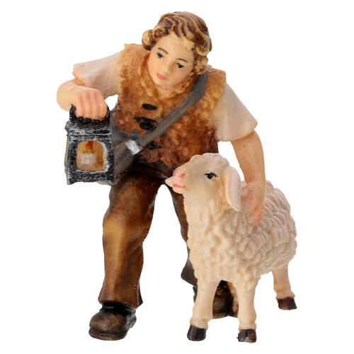 Boy with sheep in painted wood for 9 cm Rainell Nativity scene, Val Gardena 1