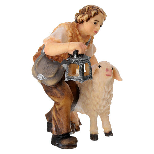 Boy with sheep in painted wood for 9 cm Rainell Nativity scene, Val Gardena 3