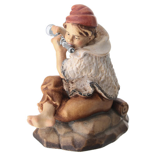 Rapaz sentado com flauta em madeira pintada para presépio Rainell figuras altura média 11 cm Val Gardena 4