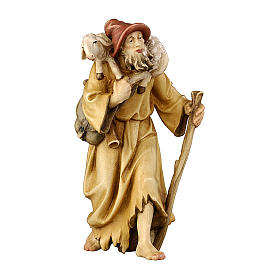 Shepherd with lamb in painted wood for 9 cm Rainell Nativity scene, Val Gardena